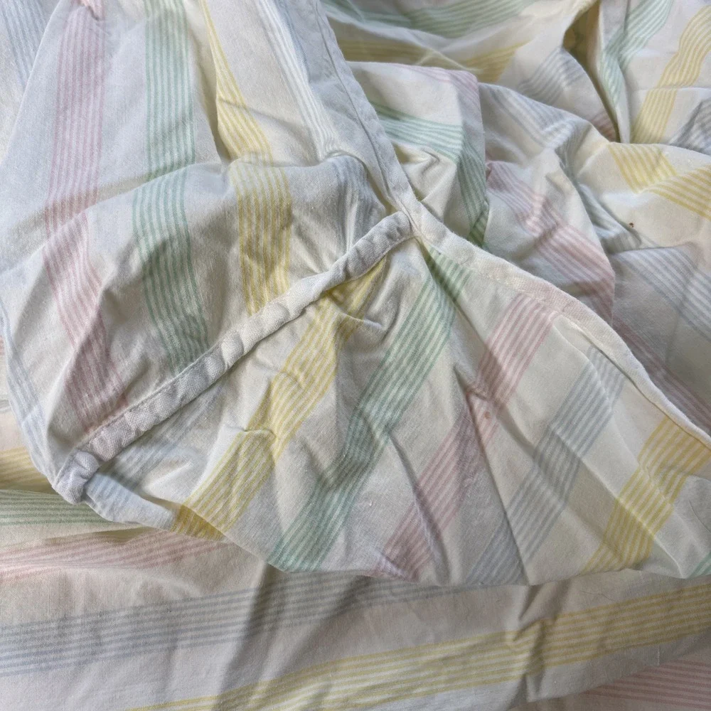 Vtg Fieldcrest Twin Flat Fitted Sheet Set Pastel Candy Stripe‎ Mitered Corners